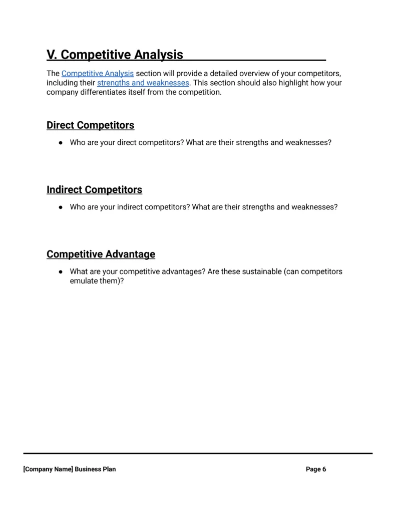 competitive analysis business plan