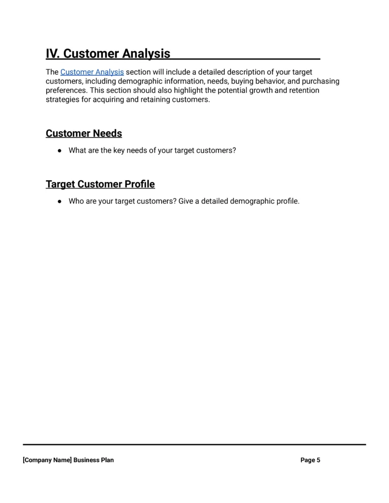 customer analysis business plan