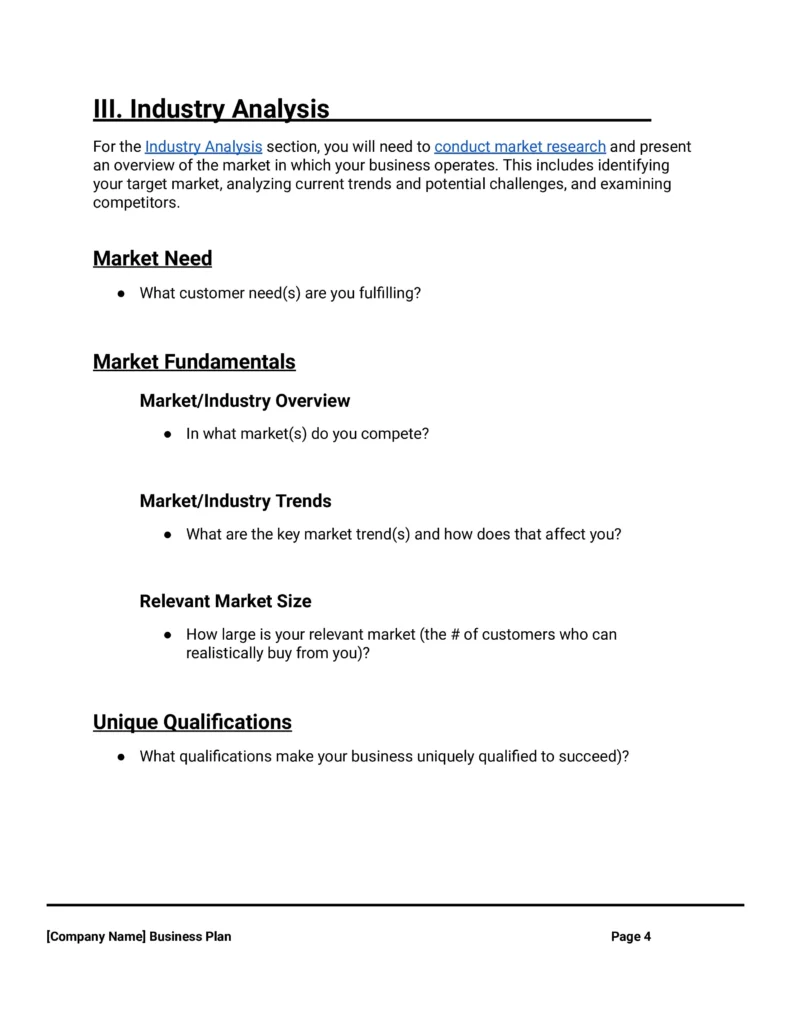 industry analysis business plan